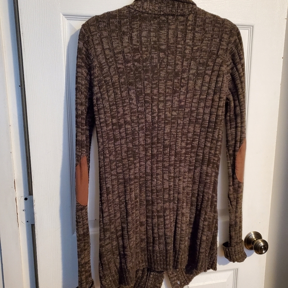 Classic longline cardigan with Elbow patch Heather brown Light Academia size LG - Picture 5 of 5